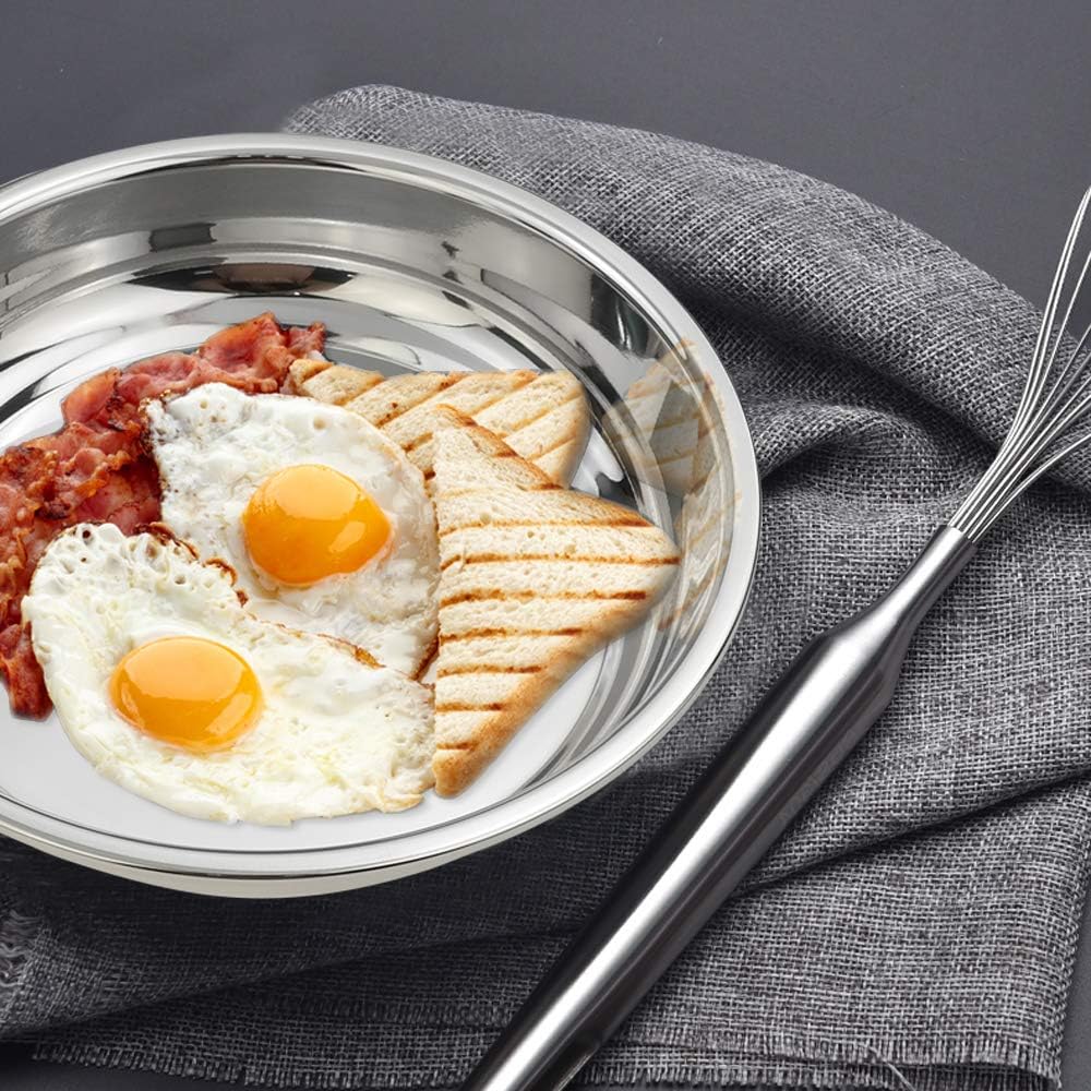 Anbers 18/10 Stainless Round Dinner Plates Dishes, 9.4-INCH Camping Plate, 4 Packs