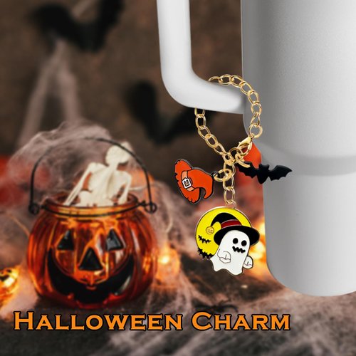 Meomchee Halloween Stanley Cup Accessories, 3Pcs Cute Silicone Straw Toppers and 1 Ghost Charm, Personalized Accessories for Stanley 30 40 oz Tumbler with Handle