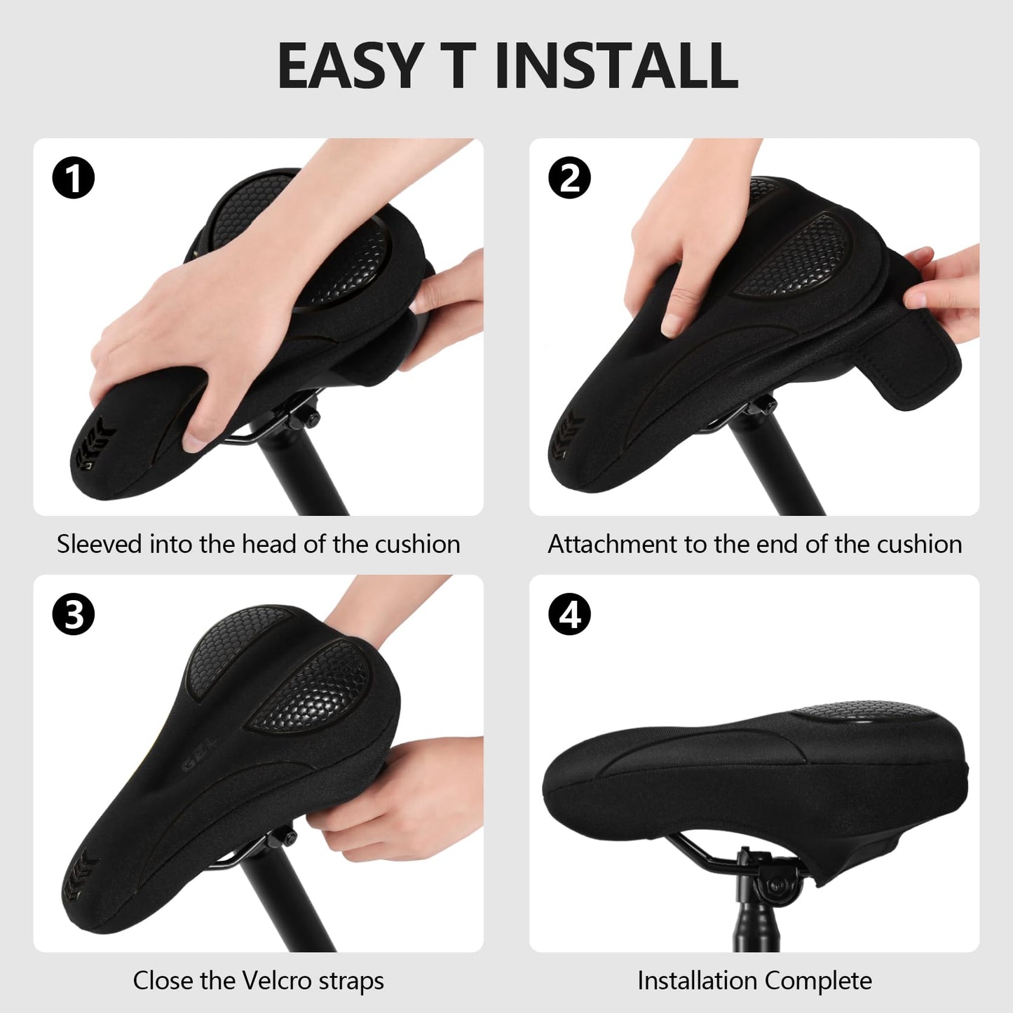 Bike Seat Cushion - Gel Padded Bike Seat Cover for Men Women Comfort, Extra Soft Exercise Bicycle Seat Compatible with Peloton, Outdoor & Indoor with Adjustable Velcro Secure Black