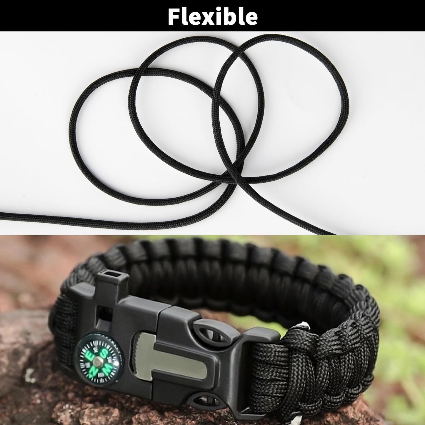 Ligebul Paracord Rope, 100M/328FT, 4mm, 9 Strand Parachute Spool Cord Nylon Paracord Rope for Camping Hammock Clothslie Hiking Fishing Survival (Black)
