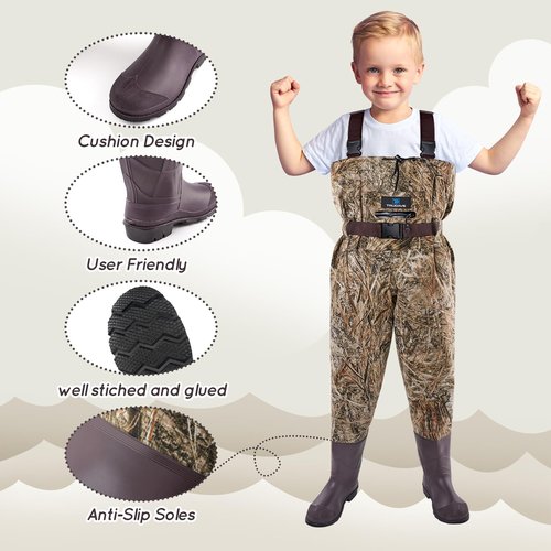Trudave Chest Waders for Kids with Boots, Waterproof Youth Waiters for Children, Lightweight Waders for Fishing & Hunting