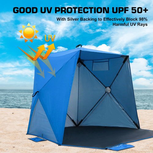 EAGLE PEAK Pop up Beach Tent, Beach Canopy Tent Sun Shade, UPF50+ UV Protection, Water and Wind Resistant, Easy Setup Cabana Shade Canopy 3-4 Person Capacity, Blue
