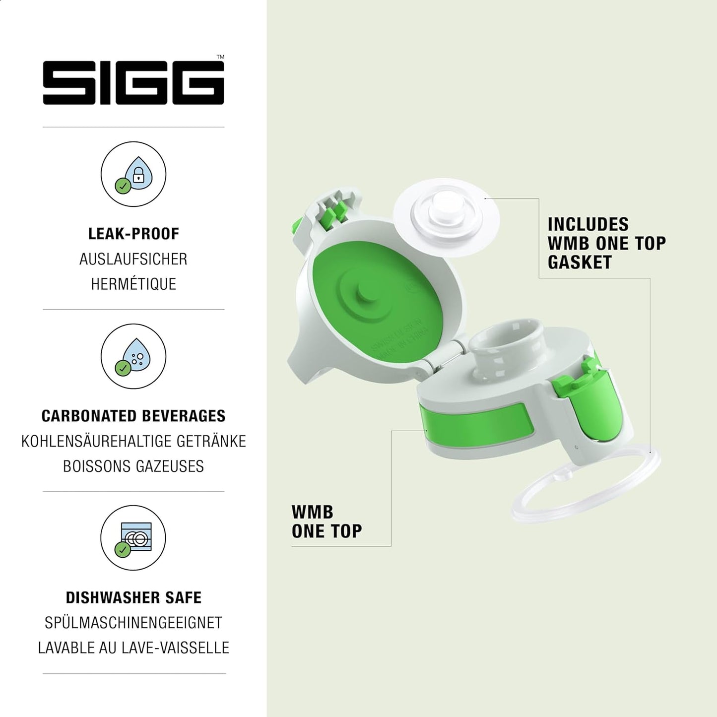 SIGG - WMB ONE Top (One Size) - Replacement Lid Wide-Neck Water Bottles - Flip Top - Gasket Included - Accessories