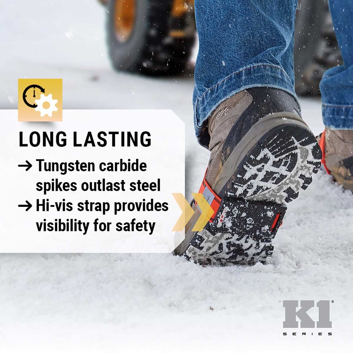 K1 Mid-Sole Ice Cleats for Men & Women - Rotatable Traction Aids For Winter Snow - Hi Vis - Low Profile