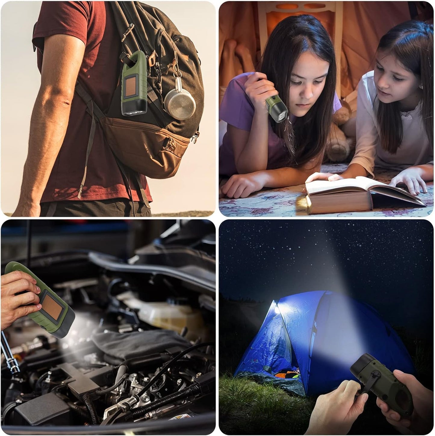 Simpeak 2-Pack Hand Crank Solar Powered LED Flashlight, Emergency Survival Flashlight Torch for Outdoor Sports, Green