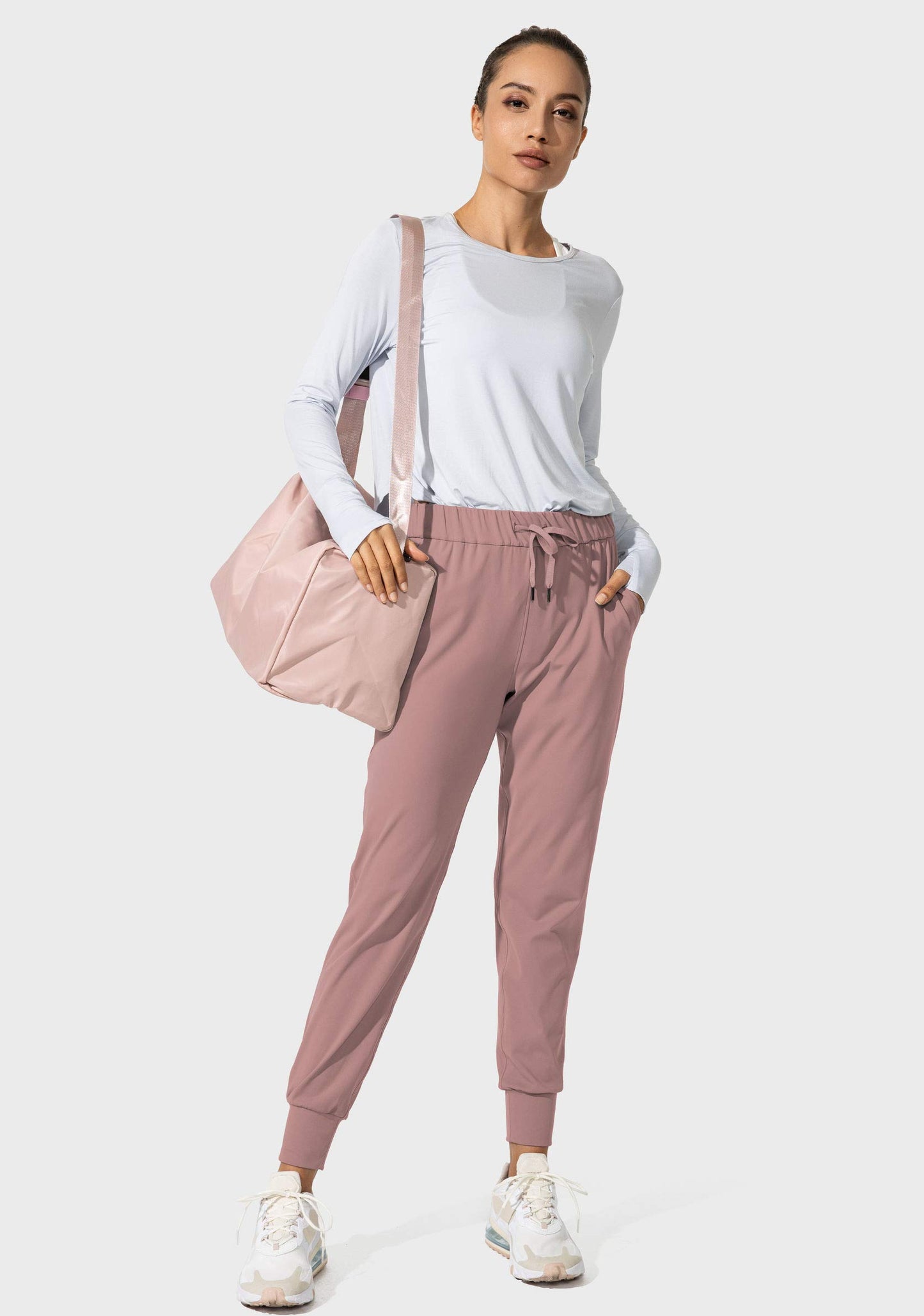 SANTINY Women's Joggers Pants Pockets Drawstring Running Sweatpants for Women Lounge Workout Jogging(Mauve Pink__S)