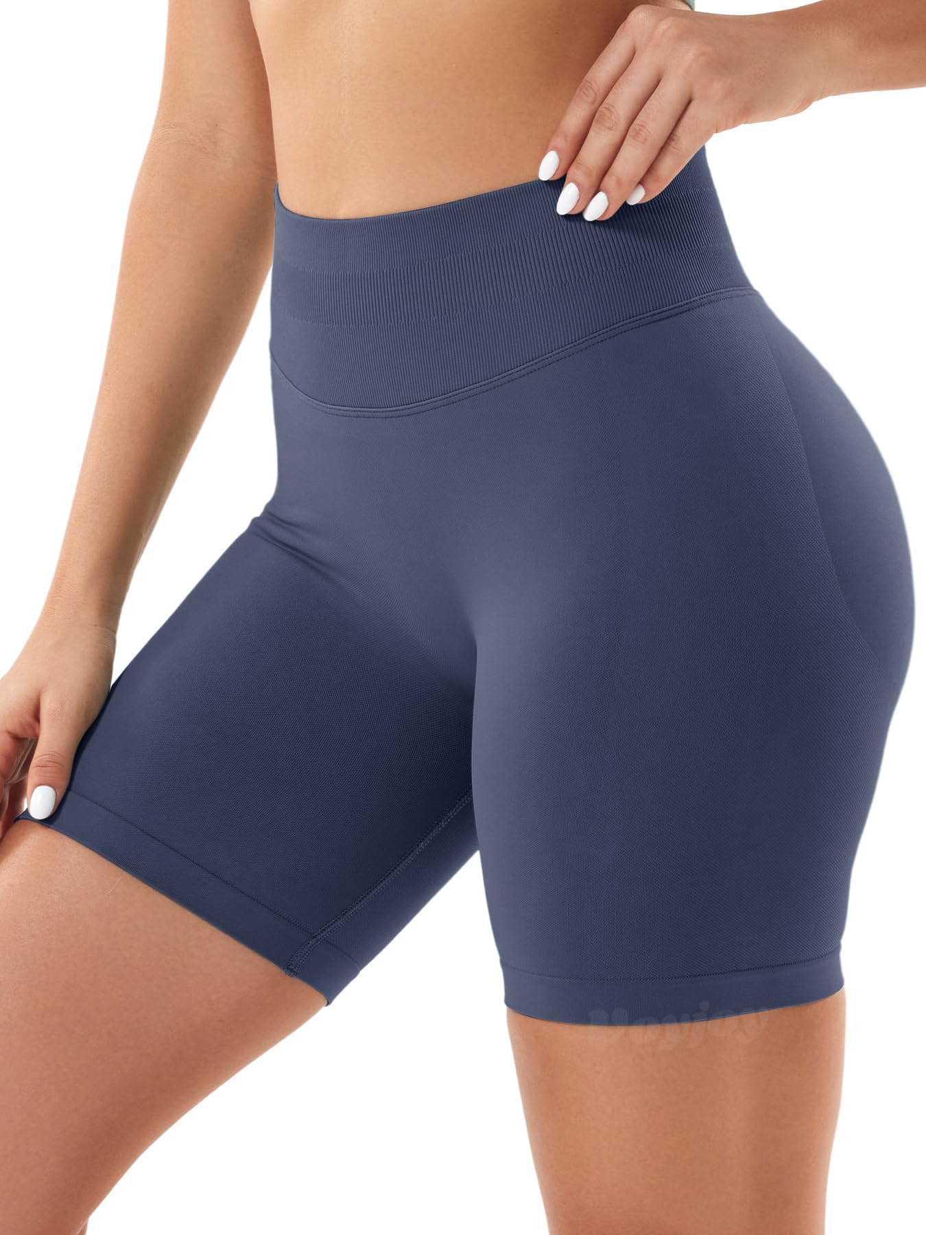 VOYJOY Women Workout Impact Shorts 2.5"/ 3.6"/ 4.5"/ 6" Scrunch Butt Lifting Gym Seamless Booty Biker Shorts Blue Grey