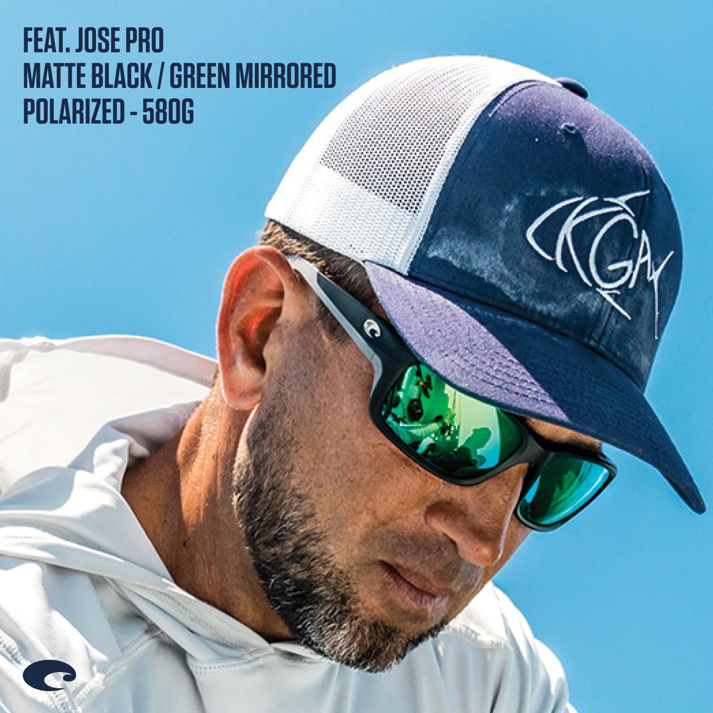 Costa Del Mar Jose Pro Sunglasses, Silver Metallic/Blue Mirrored 580G, 62 mm