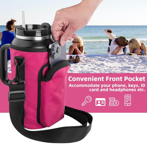 Xxerciz Water Bottle Carrier Bag for Stanley 64oz Tumbler with Handle, Water Bottle Holder with Adjustable Strap, Bottle Sling Sleeve with Phone Pouch, Stanley Cup Accessories for Walking Hiking