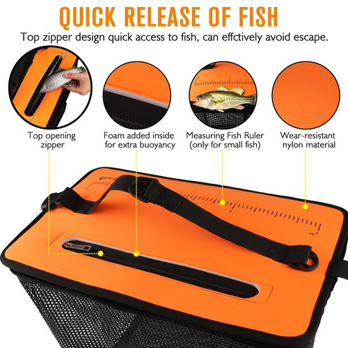 Dovesun Floating Fishing Basket, Collapsible Fish Basket Portable Fishing Net Quick-Drying Rubber Coated Fishing Bait Storage Cage 10 Gallons