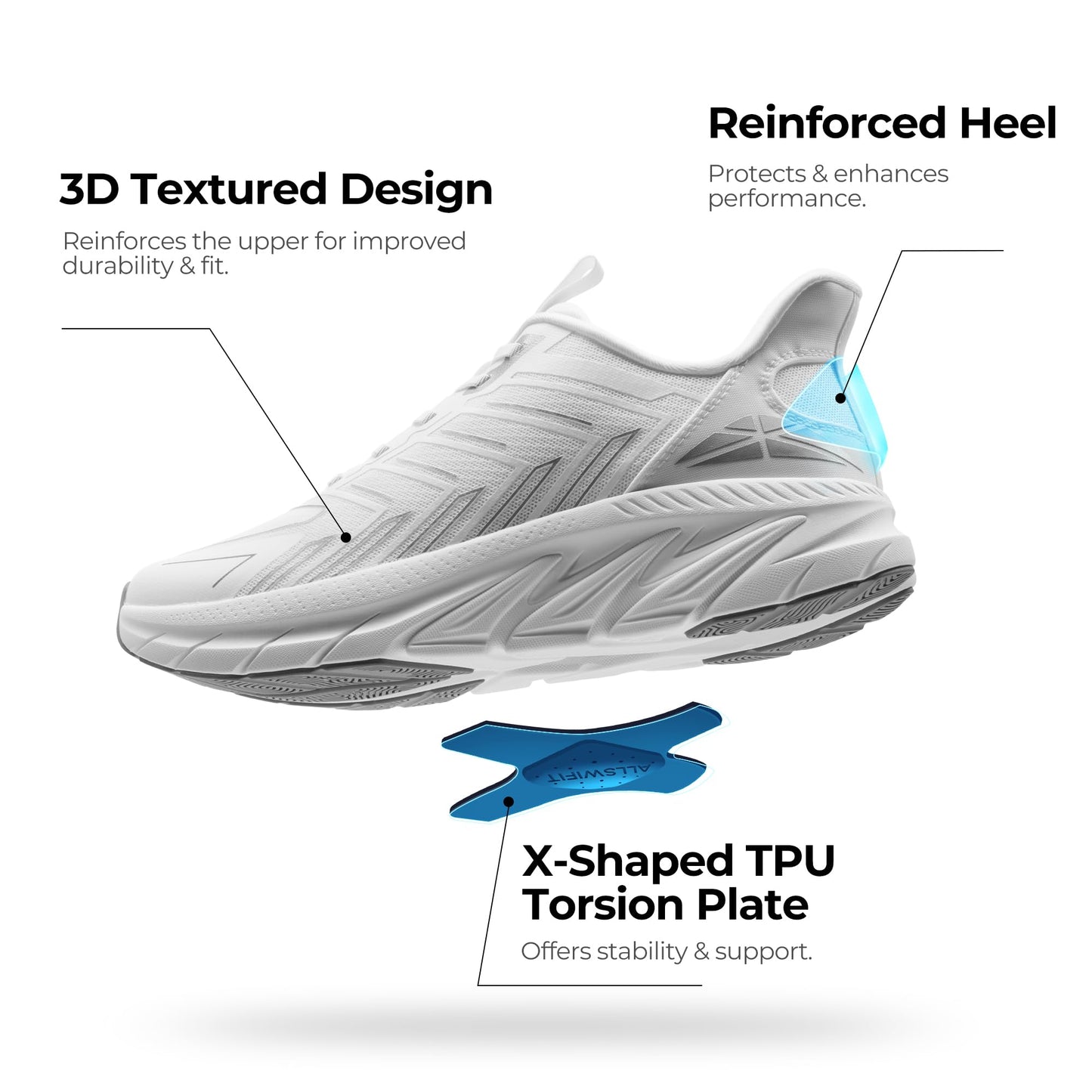 ALLSWIFIT Men's Slip On Walking Shoes Running Comfortable Tennis Breathable Non Slip Athletic Gym Workout Cross Training Fashion Sneakers,Size 12,White,SARR034M