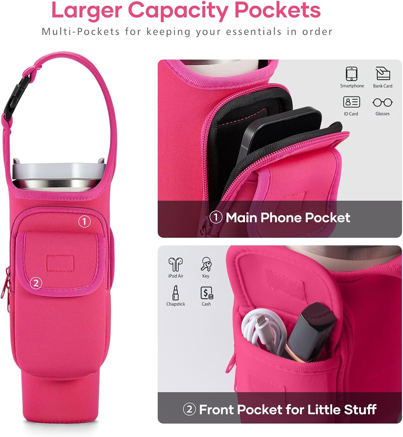Insulated Neoprene Carrier Bag for Stanley 40/30oz Tumbler | Phone & Flap Pockets