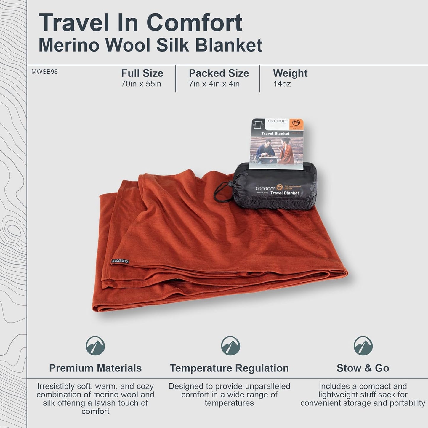 cocoon - Premium - Merino Wool/Silk Travel Blanket - Cozy, Soft, Warm, Lightweight - Graphite Grey