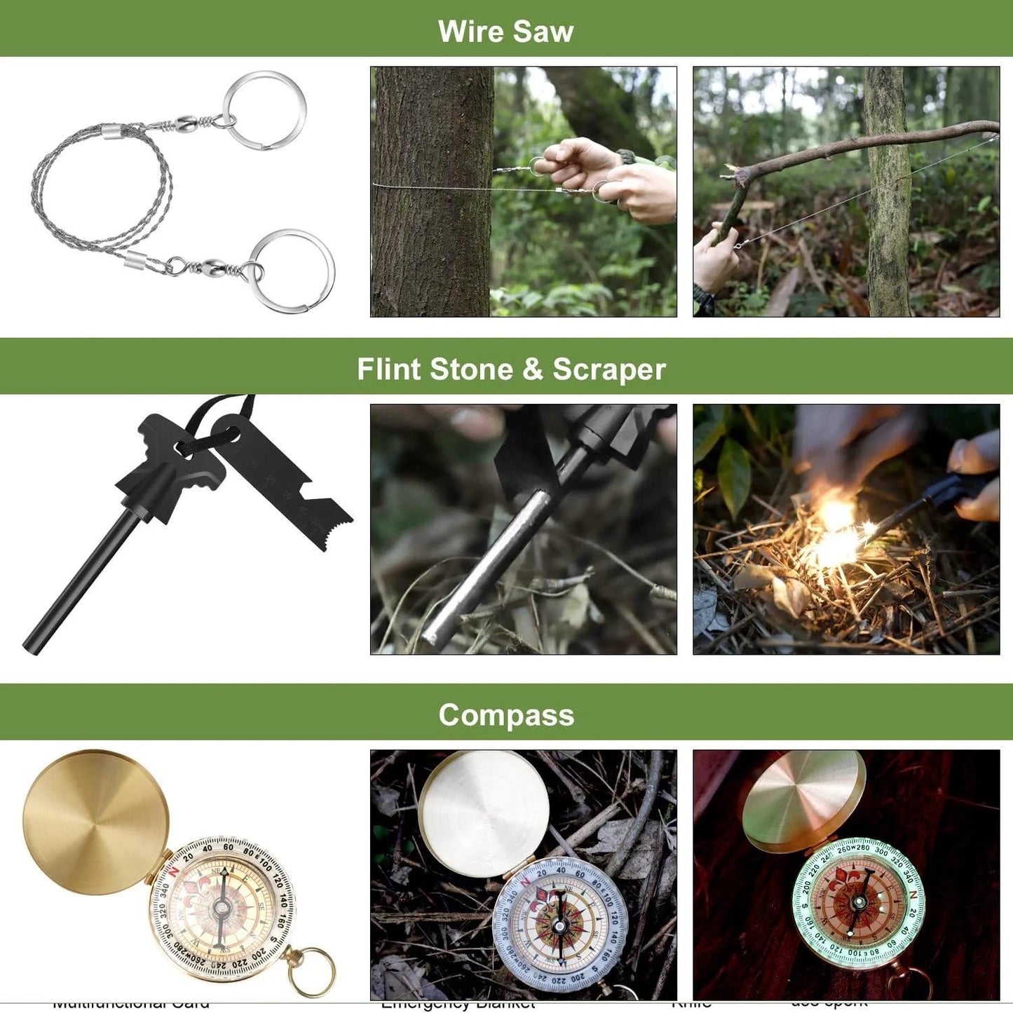 Galaxy 40 Pcs in One for Survival Emergency Kits Gear Tactical Outdoor Camping Hiking Camping Traveling Fishing, Great Gift for Father Men Husband Son Friends..