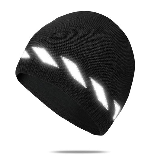 HiRui Winter Beanie Hats for Men Women Knit Fleece Skull Caps Reflective Stripes (Black (Pack of 1))