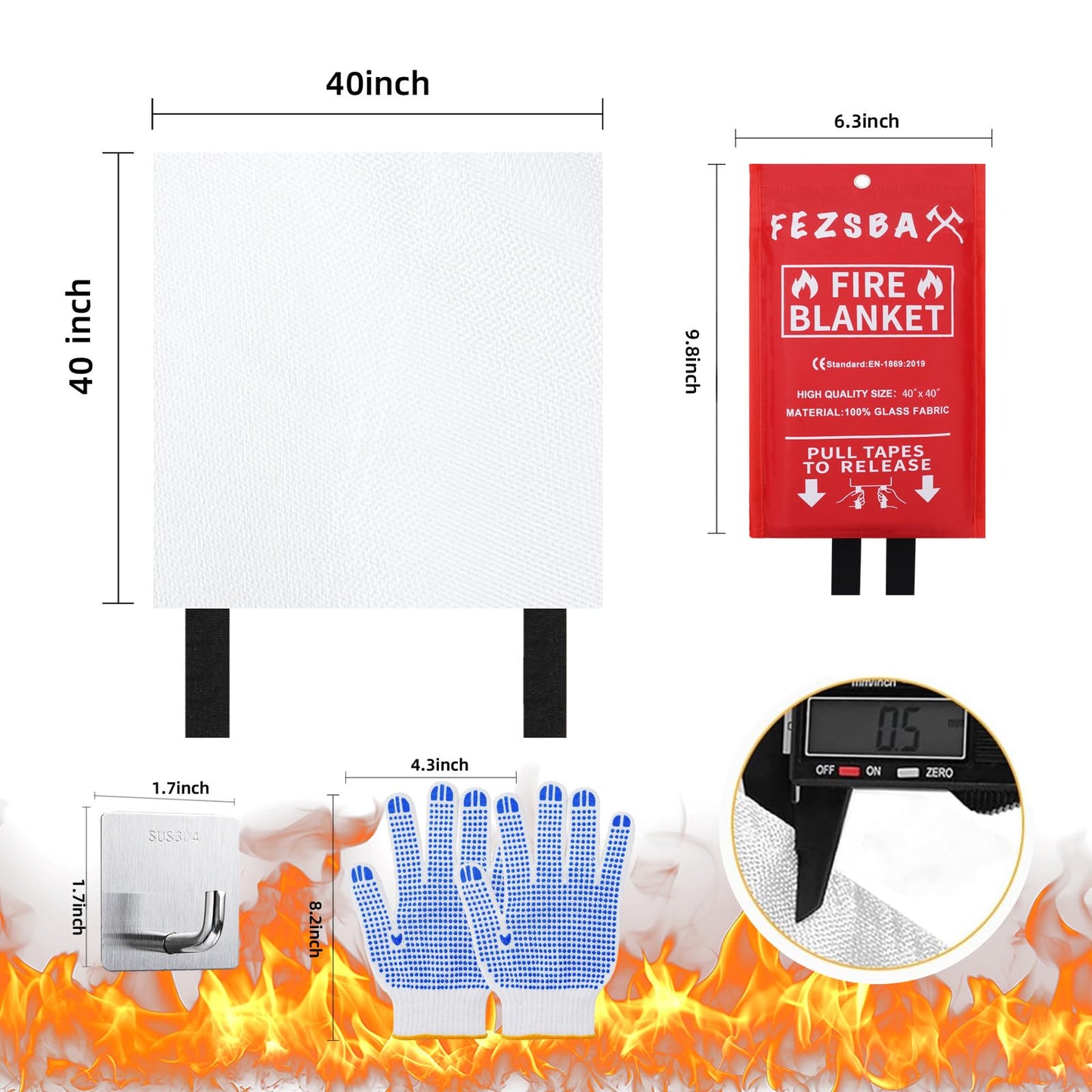 FezsbaX Emergency Fire Blankets,Fire Safety Blanket for Kitchen Home, Fire Supression Blanket Good for School Safety, Fireplace, and Camping,Hurricane Preparedness Items (8, Pack 40x40 inches)