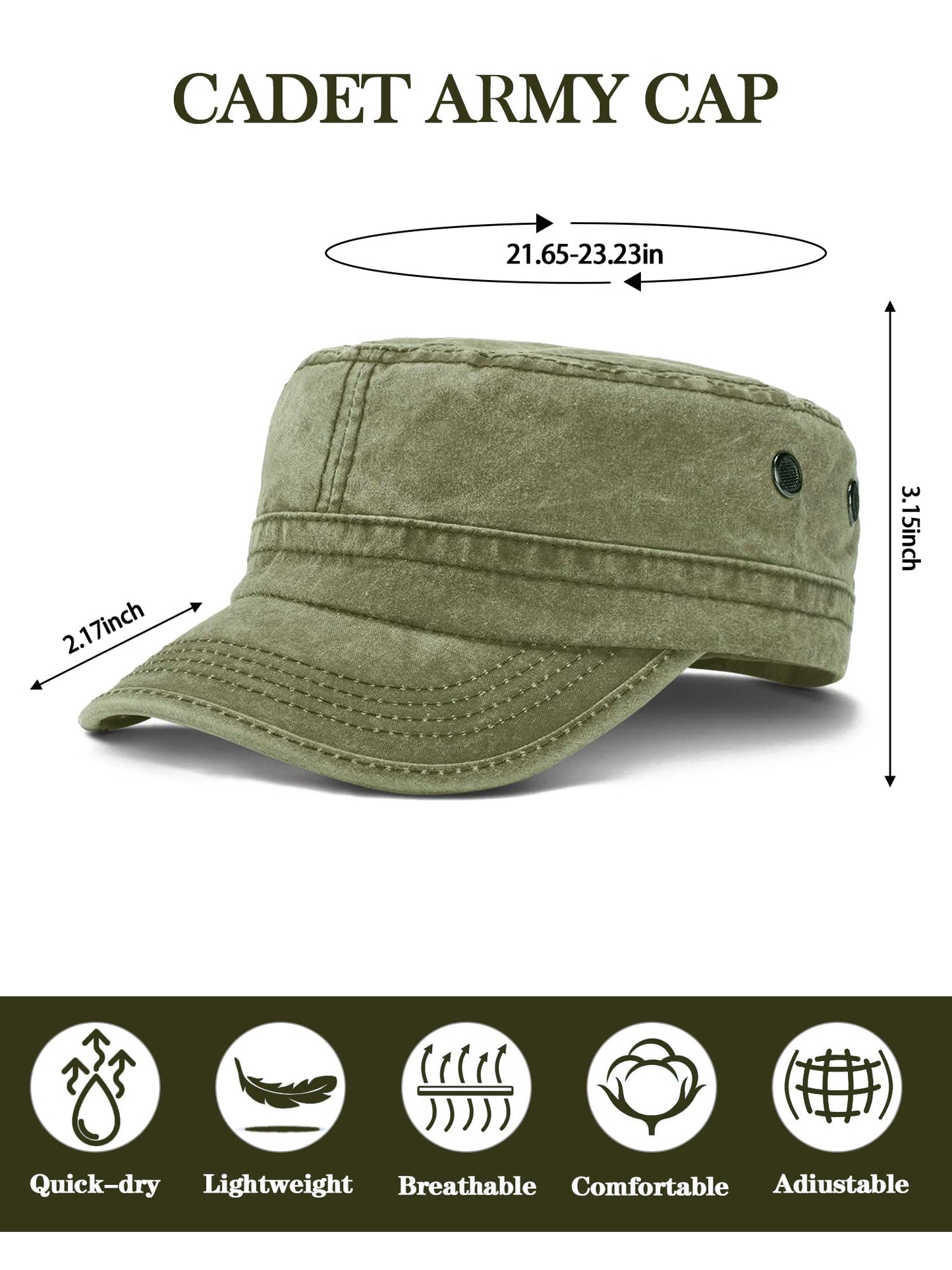 4 Pieces Cadet Caps Army Military Hats Washed Cotton Flat Top Hats Military Style Patrol Hat Adjustable Veteran Cap for Men