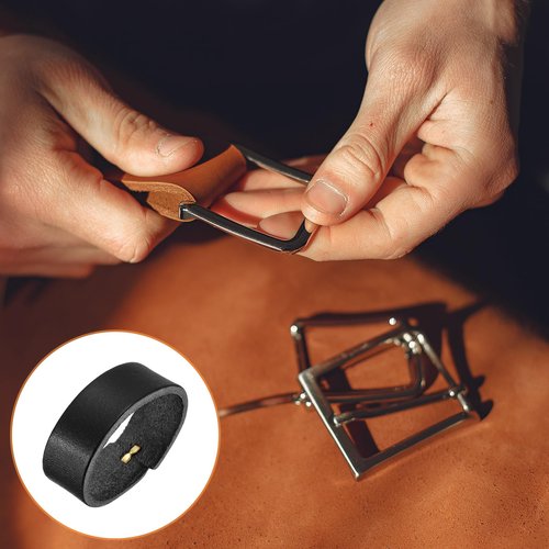 uxcell 2Pcs Leather Belt Loop Keepers, 11.5cm Outer Girth Belt Strap Ring Buckle for DIY Craft Bag Belt Fixing (Black)