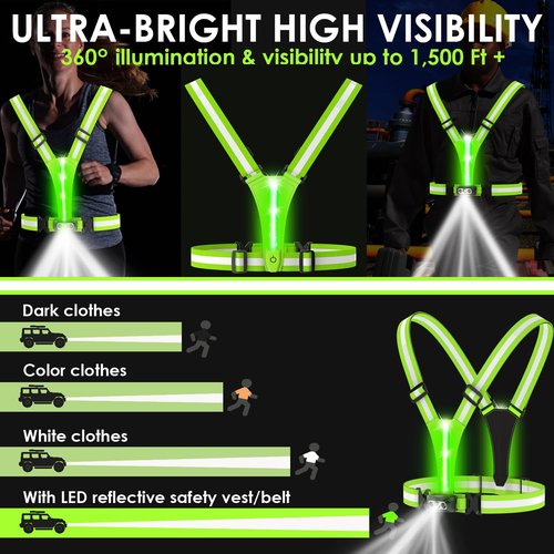 HEHEBON Reflective Running Vest,3 Lights High Visibility Reflective Running Gear,USB Rechargeable Light Up Vest for Walking Running Cycling,Adjustable fits Well for Men Women Kids