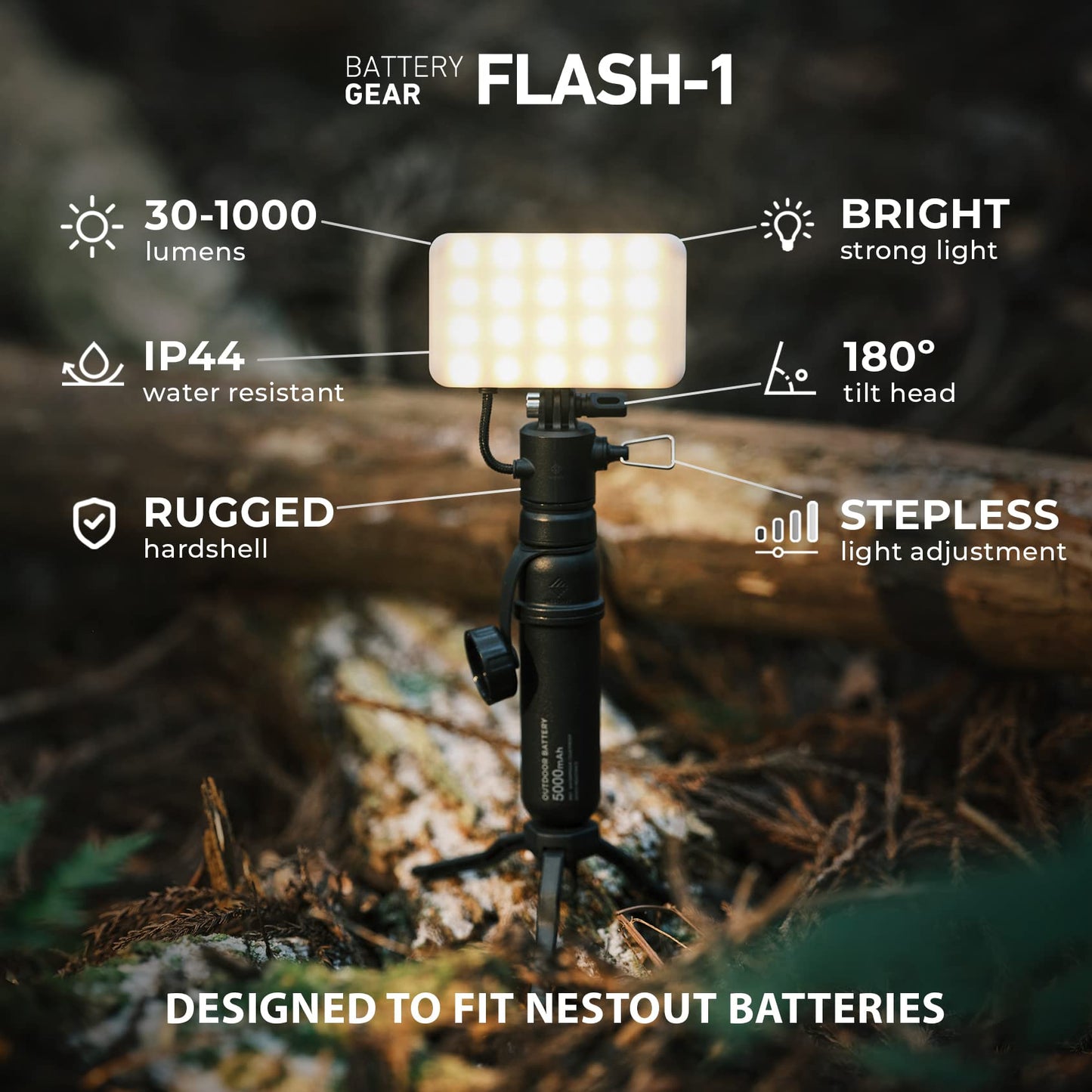 ELECOM NESTOUT LAMP-1 and Flash-1 Lantern and LED Flashlight Panel, Color Adjustable, up to 1000 Lumen, USB Light for Outdoor Power Bank