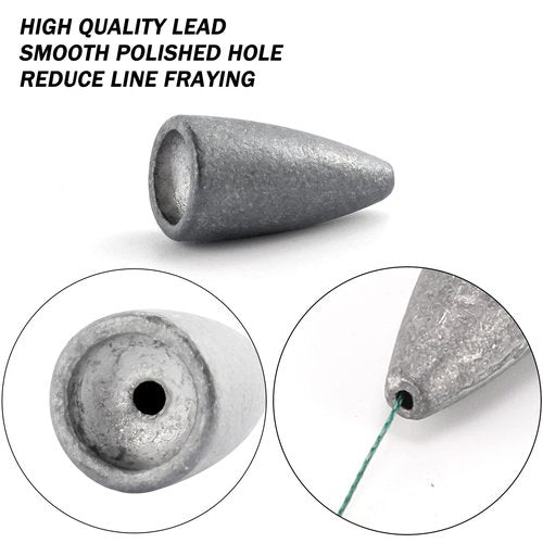 Dr.Fish 30 Pack Bullet Fishing Sinkers Worm Weights Lead Fishing Weights Bass Fishing Sinker Freshwater Texas Carolina Rig Punch Shot 1oz