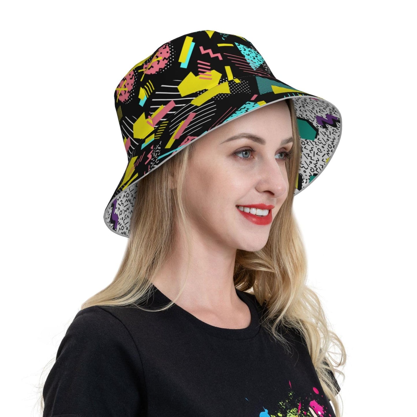 80s 90s Funny Colorful Bucket Hat Beach Summer Sun Hat Reversible Fisherman Hats Double Sided Wearing for Women Men Boys Girls