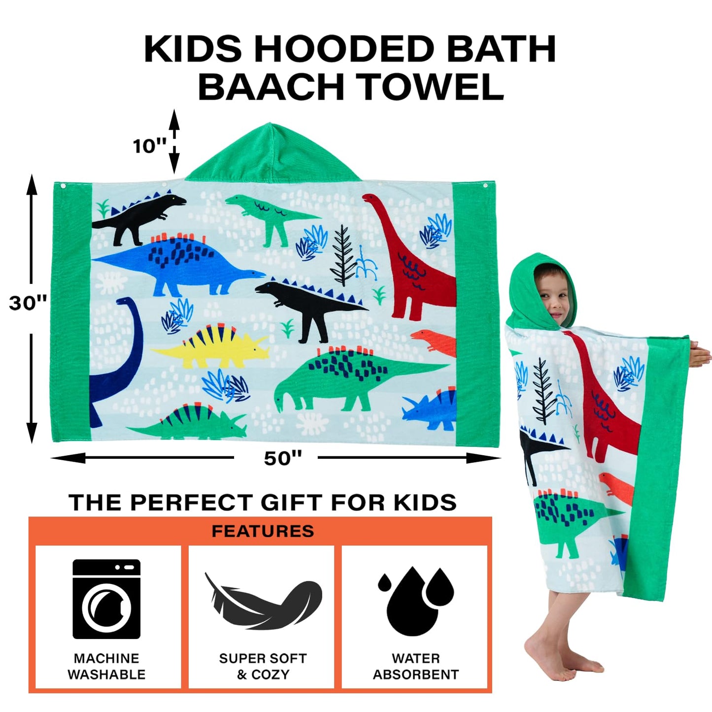 Bavilk Kids Bath Towels, Kids Towel Girls Boys Hooded Beach,Bathroom,Pool Swim Towels 30 × 50 INCH Large Size Ultra Absorbent Cute Cartoon Animal Full Vitality 100% Cotton Wearable Wrap for Child