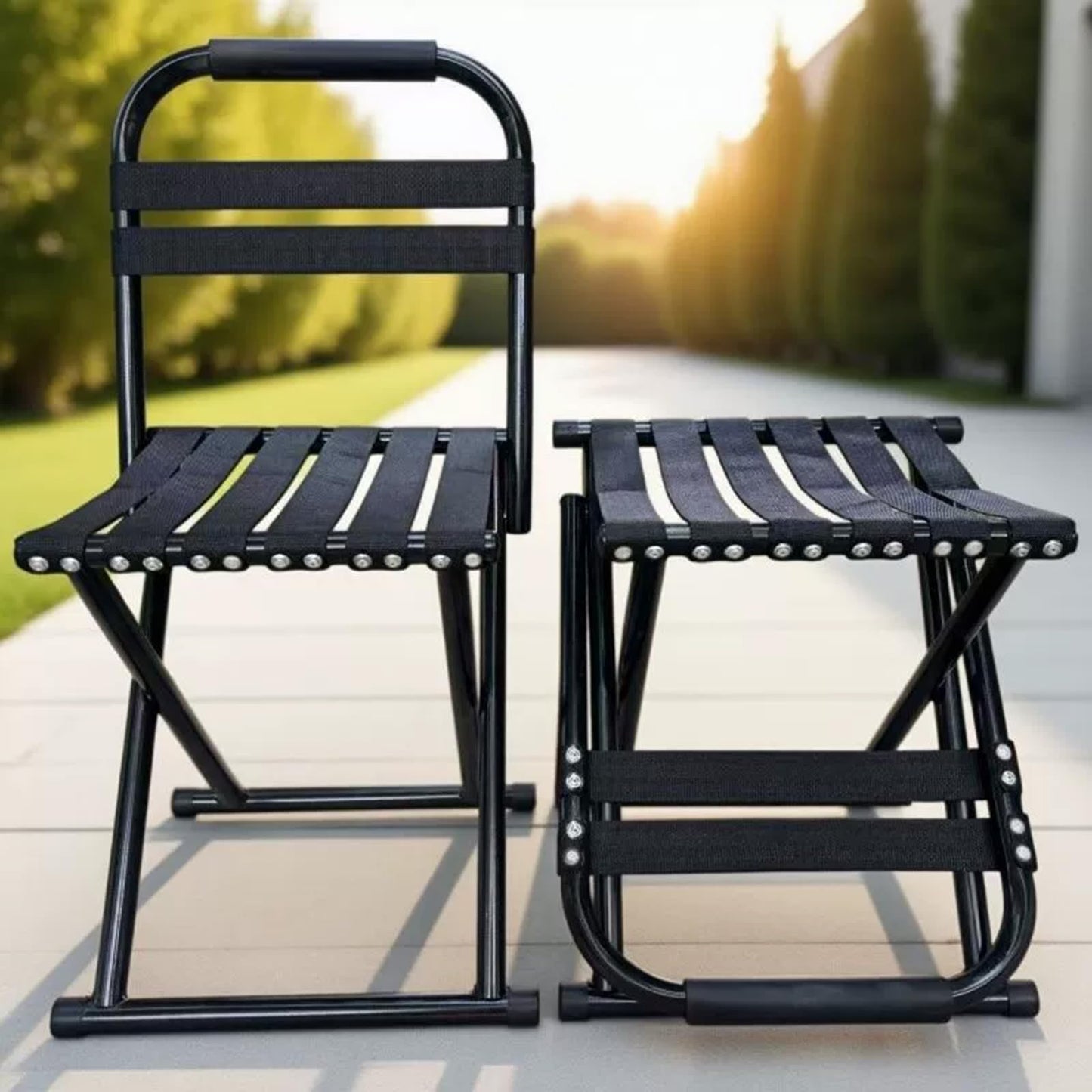 Folding Camp Chair for Camping Stool, 24 Inch Oversized Foot Rest 500 Lbs Portable Folding Camp Chair for Adults(Black)