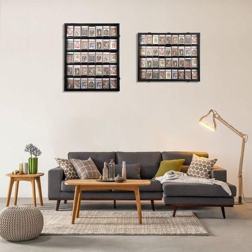 Odjaraye Graded Sports Card Display Case - 36 Baseball Card Display Case - Lockable Trading Card Frame Wall Display with UV Protection for Football Basketball Hockey Cards,Black