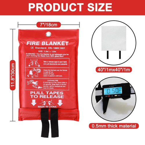 Safigor 2Pack Emergency Fire Blanket +2 Hooks, Fire Extinguisher Blanket, Fire Suppression Blanket, Flame Retardant Blanket Fire Safety Blanket for Home, Kitchen, Grill, Car, Warehouse(40” x 40”)