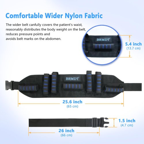 BRMDT Gait Belt Transfer Belts for Seniors, Gate Belts Medical for Elderly Mobility Limited People Standing & Walking Assist Aid, 5.4" Widened Gait Belt with 7 Soft Handles, Quick Release Buckle & Adjustable Waist Size 30.9"-55.9"