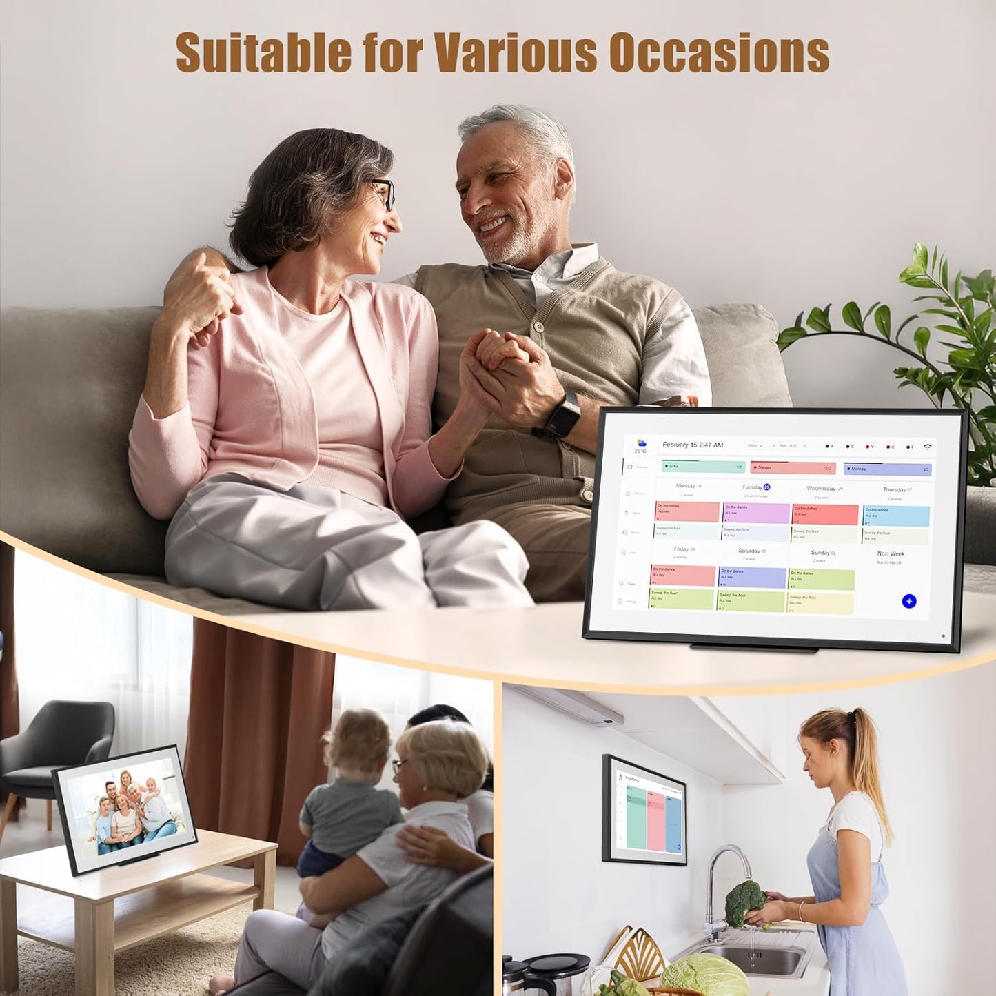 Smart Digital Calendar: 21.5-Inch Electronic Wall Calendars & Chore Chart, Full HD Interactive Touchscreen Display for Family Schedules Planner,Seamless Scheduling/Organizing-Wall/Desk Mountable