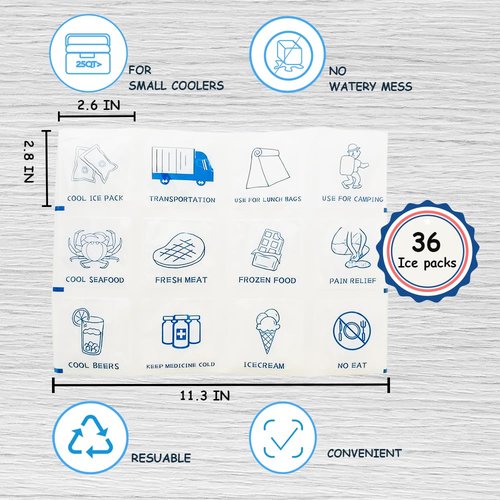 Lytjaer Reusable Dry Ice Pack Sheets – Cooler Ice Packs for Lunch Boxes-Freezers Packs for Shipping Frozen Food (36 Sheets)