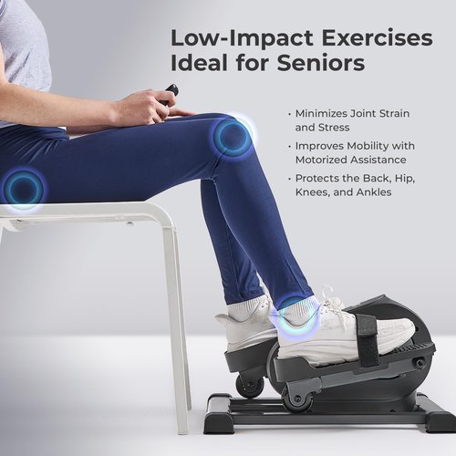 Sunny Health & Fitness Smart Motorized Mini Elliptical Trainer w/Remote Control, Indoor Under-Desk Pedal Exerciser for Seniors’ Mobility & Cardio Workout, Free SunnyFit App Connection – SF-E324028