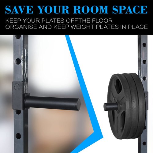 Balelinko Extended 9" Olympic Weight Plate Holder, Weight Plate Storage, Attachment for for 2"x2" Tube Power Cage with 1" Hole, 1 Pair, Bonus a Pair of 2" Spring Clip Collars Rings