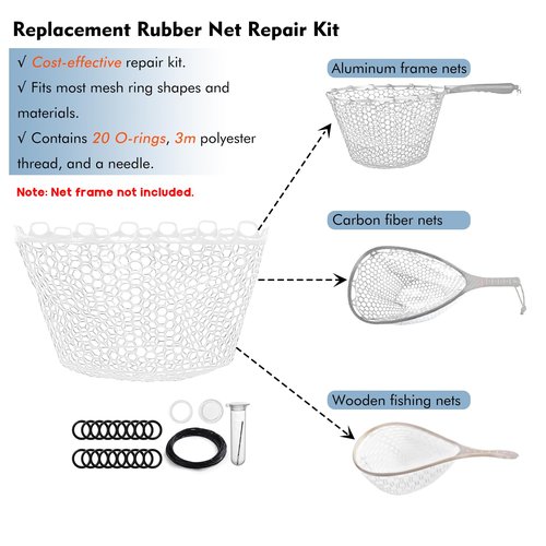 Riverruns Rubber Net Replacement Fishing Net Bag Fly Fishing Foldable Fish Landing for Freshwater Saltwater Without Handle 6 Sizes (Transparent, Circumference: 39" Diameter: 14" Net Depth: 10")