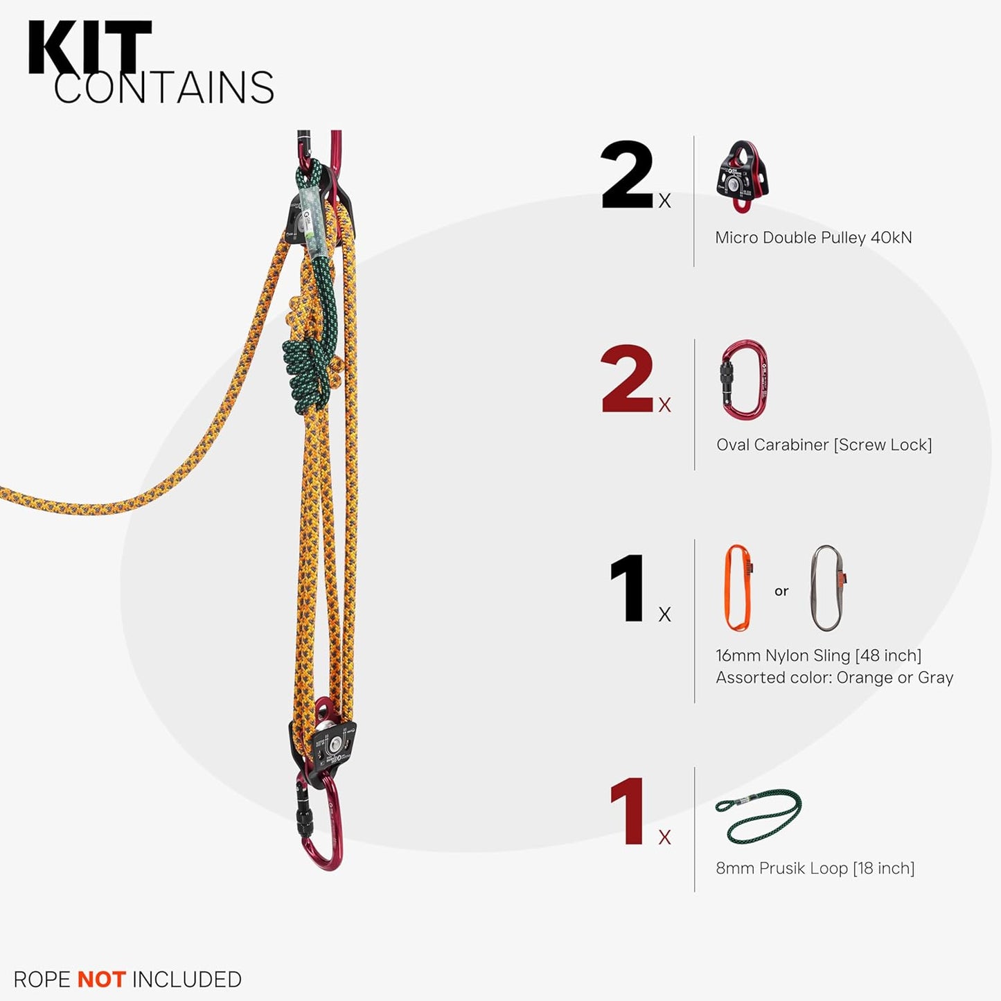 GM CLIMBING Haul Kit for 5:1 Mechanical Advantage Pulley Hauling Tensioning Load Releasing System Block and Tackle