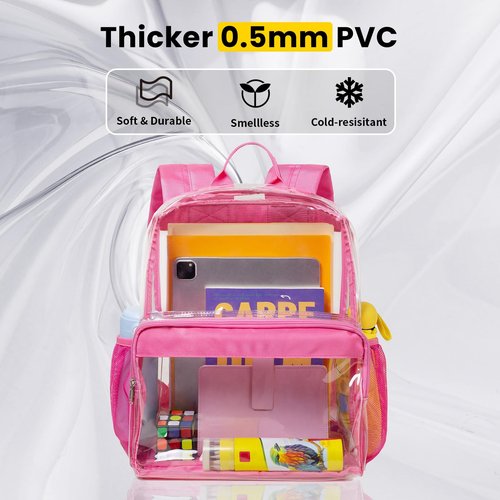 Vorspack Clear Heavy Duty Backpack - Transparent PVC See Through With Reinforced Bottom for College Workplace Security - Pink