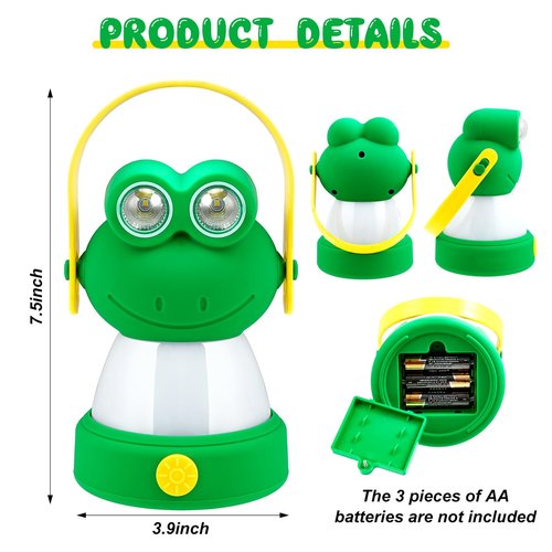 VIHOSE 2 Set Animal LED Camping Lantern and Headlamp 4 Pcs Animal Themed Camping Equipment Room Nightlight Battery Powered Night Light for Emergency, Hurricane, Lightweight Tent Lamp(Frog, Owl)
