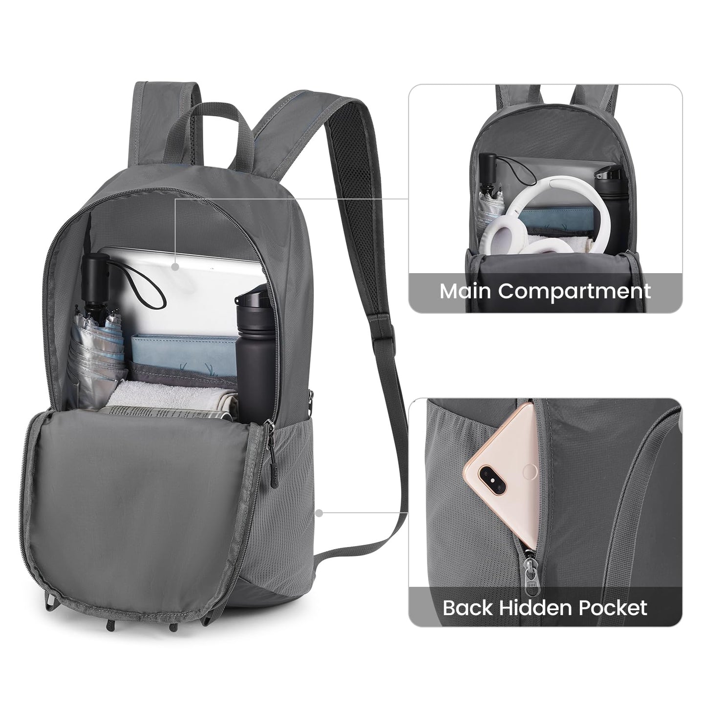 G4Free 24L Packable Hiking Backpack Lightweight Foldable Small Sport Travel Daypack Water Resistant for Women Men