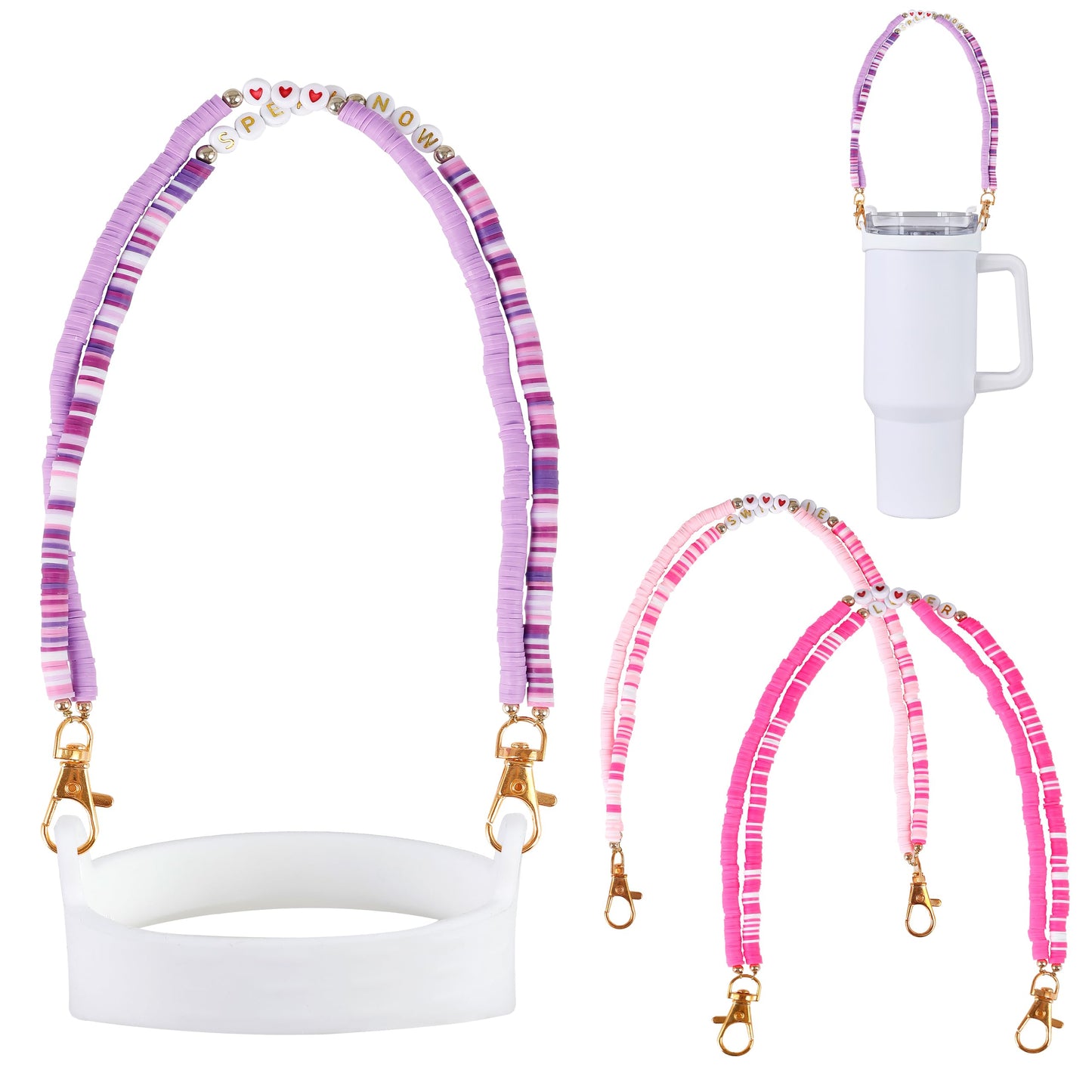 3pcs Water Bottle Holder with Strap, Pink, Purple, Hot Pink Cup Accessories 30oz 40oz 20oz, Cup Holder with Strap Compatible with Cup Accessories