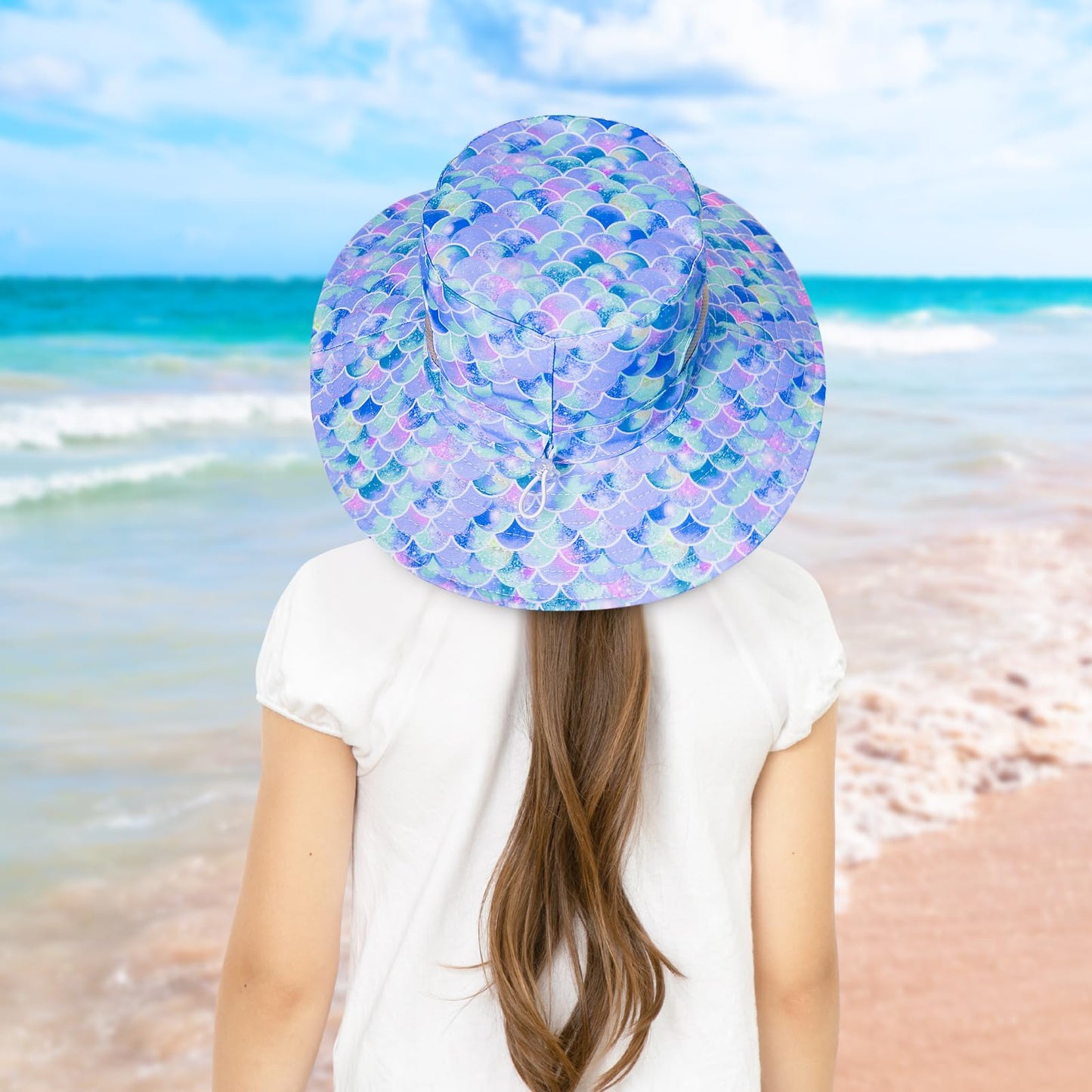 Kids Sun Hat for Girls Mesh Bucket Hat Toddler UV Protection Beach Hat Kids Foldable Fishing Hat for Girls 2-8 Years Blue