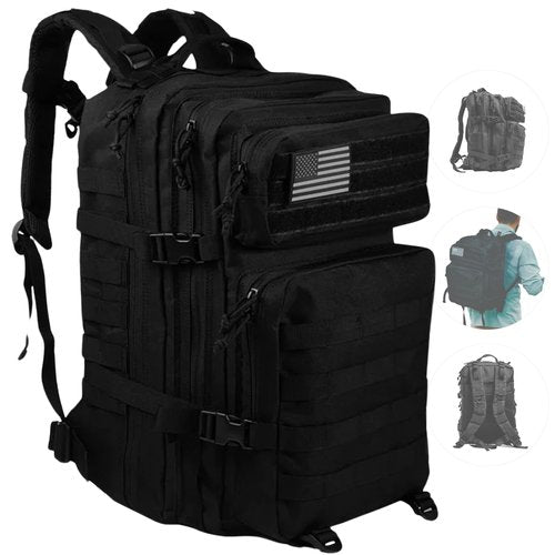 MODERN NEEDS 40L Tactical Backpack for men | 7 Compartments | Padded Comfort | Military Backpack | Heavy-Duty Nylon | Versatile Use | Outdoor Survival, Camping, Gym, Travel, Black