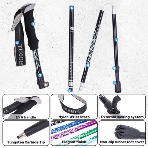 Collapsible Trekking Poles - Walking Poles - Lightweight Folding Hiking Poles for Women Men - Walking Sticks for Hiking Climbing Camping - Adjustable Hiking Sticks with Quick Lock System (Black)