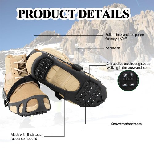 MOVOYEE Ice Cleats for Shoes and Boots Women Men Kids, Crampons for Hiking Boots Climbing Fishing Running, Rubber Stainless Steel Traction Non Slip Gripper Spikes for Shoes On Ice Snow Winter Walking