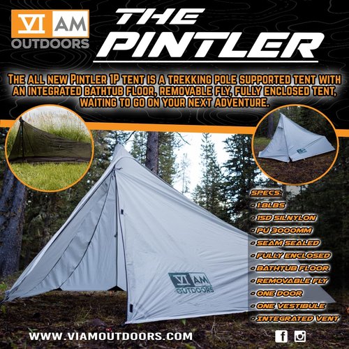 VIAM Outdoors | Pintler 1 PersonTrekking Pole Tent | Lightweight Ultralight Backpacking Hiking Camping Hunting Fishing Shelter | with Integrated Tub Floor, Guy Lines & Stakes