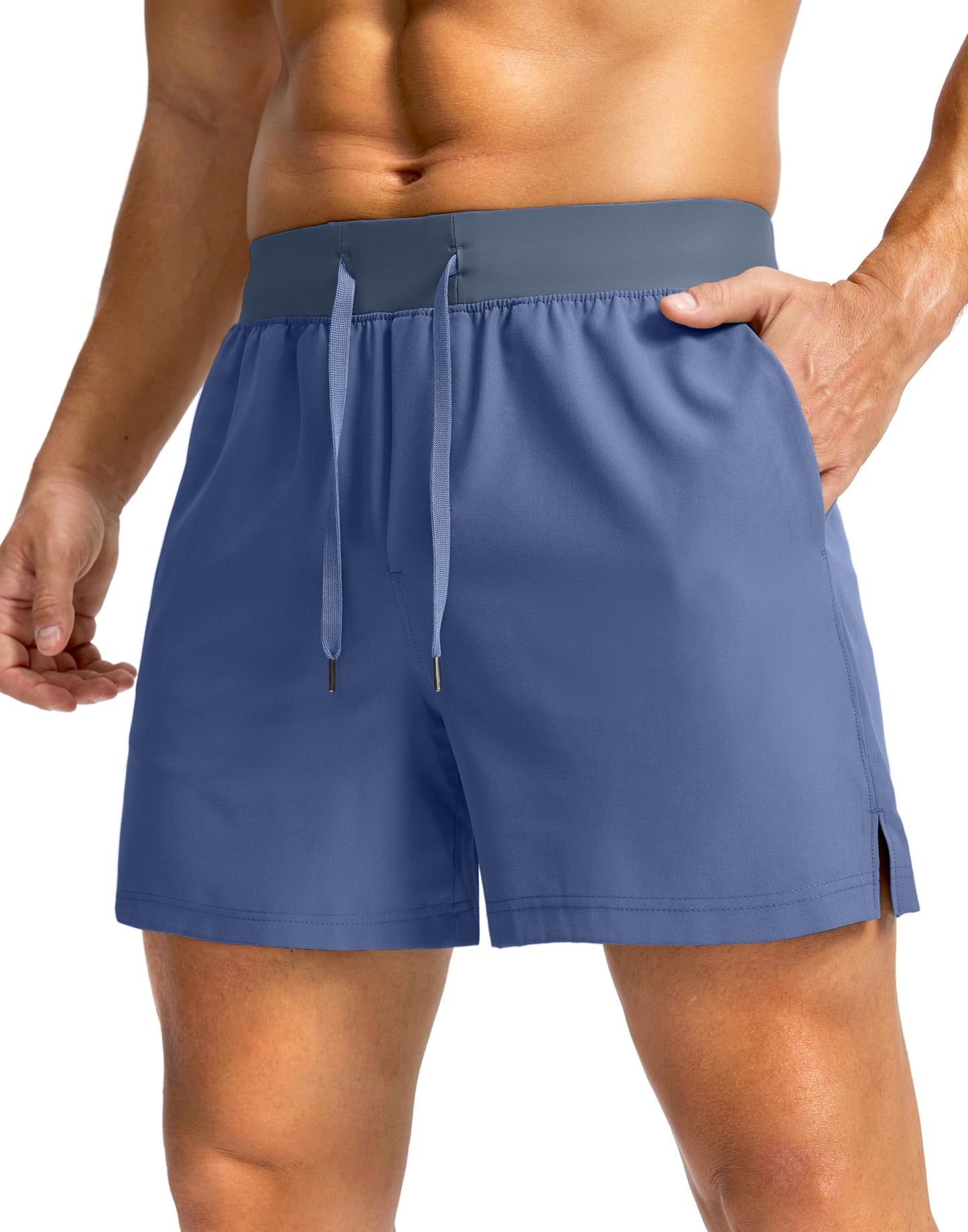 Soothfeel Men's Running Shorts with Zipper Pockets 5 Inch Lightweight Quick Dry Basketball Gym Workout Athletic Shorts for Men (Blue, L)