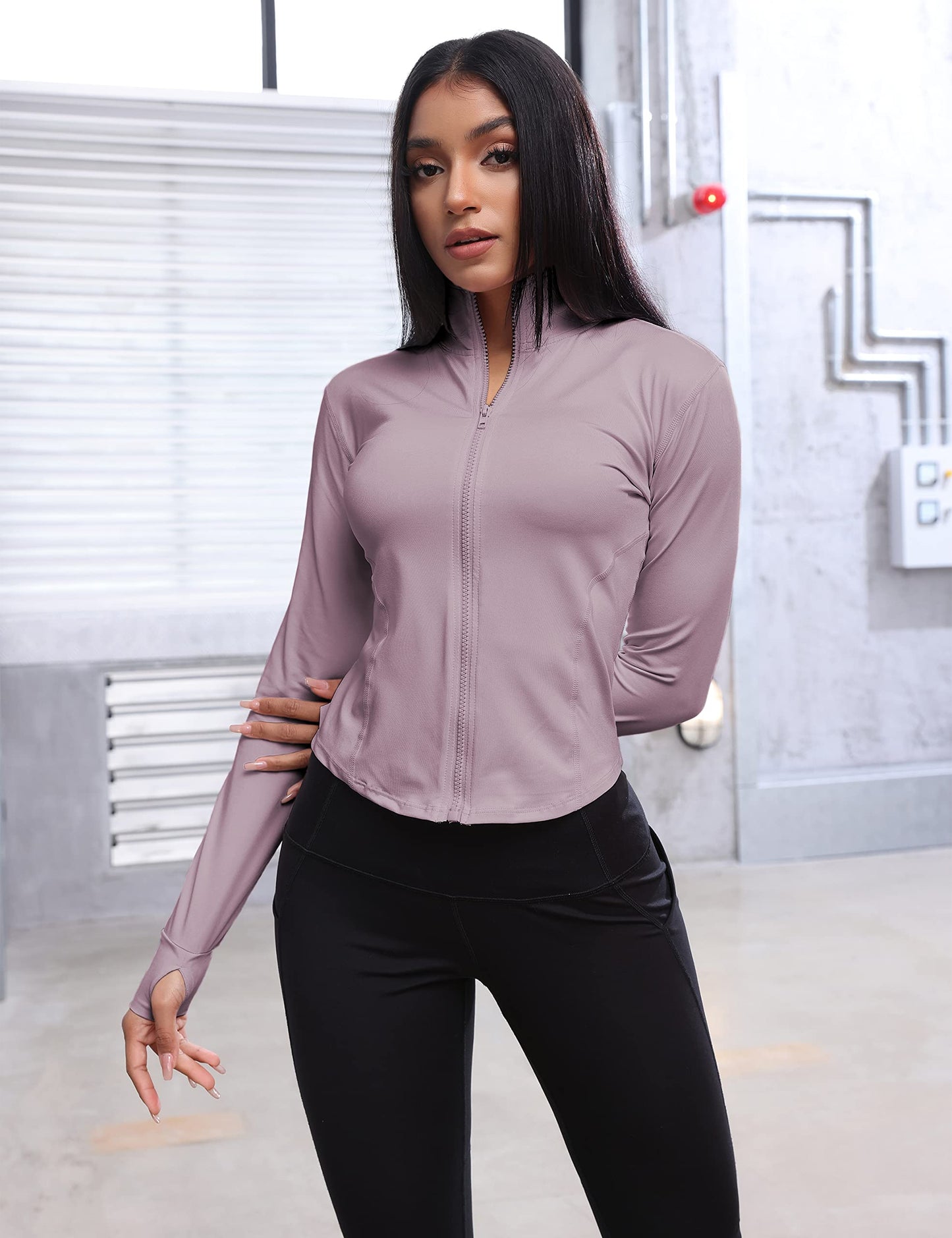 Lviefent Womens Lightweight Full Zip Running Track Jacket Workout Slim Fit Yoga Sportwear with Thumb Holes (Purple-S)