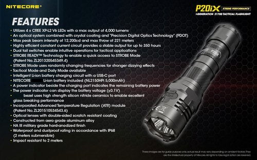 EdisonBright Nitecore P20iX 4000 Lumen USB Rechargeable Professional Tactical Flashlight, Battery Charging Cable