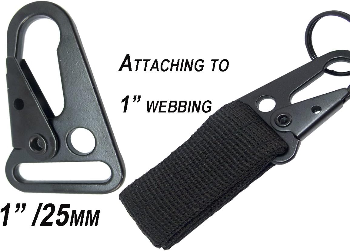 4 pcs Tactical Key Ring Belt Holder Nylon Clips with 1" HK Hooks Keychain Carabiner Buckle for Molle Strap Webbing Attachement, Black Khaki Green